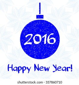 Decorative blue christmas ball with number 2016 on seamless background. Vector illustration.