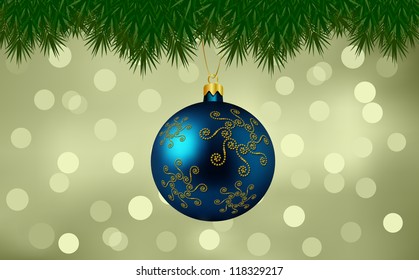 Decorative Blue Christmas Ornaments on Blurry Lights Background (ESP10 Vector)