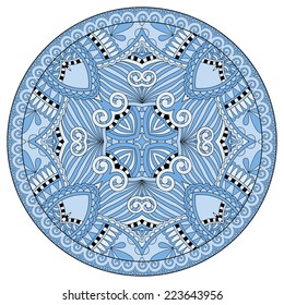 decorative blue colour design of circle dish template, round geometric pattern, vector illustration