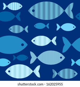 decorative blue fishes on blue seamless pattern