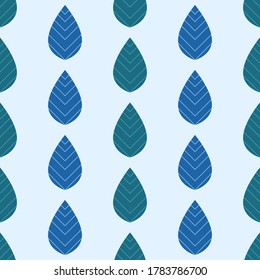 Decorative blue and green leaves on light blue background. Seamless floral pattern. Suitable for textile, packaging.