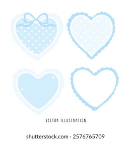 Decorative Blue Heart Shape Frame, Border. Vector Illustration
