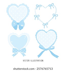 Decorative Blue Heart Shape Frame, Border. Vector Illustration