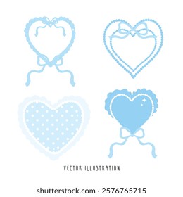 Decorative Blue Heart Shape Frame, Border. Vector Illustration