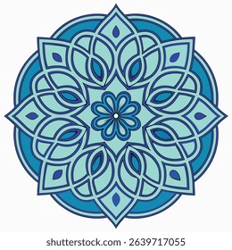 Decorative blue mandala design with intricate geometric pattern and floral elements for spiritual and aesthetic applications