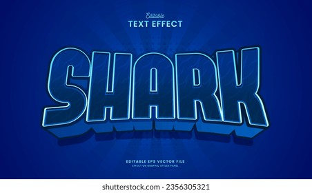 decorative blue ocean shark editable text effect vector design