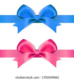 Decorative blue and pink bow on a white background