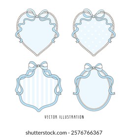 Decorative Blue Ribbon Bow Crest Frame, Vector illustration