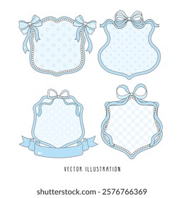 Decorative Blue Ribbon Bow Crest Frame, Vector illustration