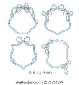 Decorative Blue Ribbon Bow Crest Frame, Vector illustration