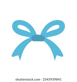 Decorative blue ribbon bow vector illustration isolated on white background, blue bow clip art