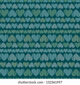 Decorative blue romantic seamless pattern with linear hearts. Endless pastel texture. Template for design covers, greeting cards, fabric, package, backgrounds
