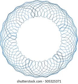 Decorative blue vector frame. Circular ornament from the crossed lines.