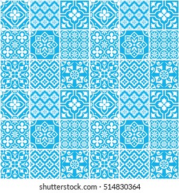 Decorative blue and white tile pattern design. Vector illustration.