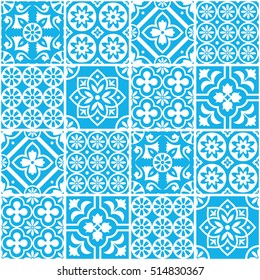 Decorative blue and white tile pattern design. Vector illustration.