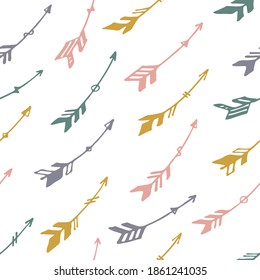 Las flechas de boho decorativas son un adorno impecable. Diseño de apache étnico. Motif indígena tribal. Las flechas cupido aisladas. Papel de tela de ropa infantil impreso. Cazando objetos.