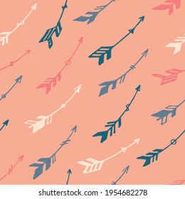 Decorative boho arrows vector seamless ornament. Ethnic navajo design. Indigenous indian motif. Boho arrows illustration. Kids room wallpaper pattern. Archery objects.