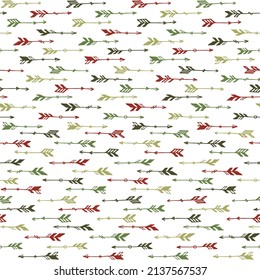 Decorative boho arrows vector seamless ornament. Ethnic rustic design. Native american motive. Doodle arrows illustration. Scrapbook or wrapping paper pattern. Weapon objects.