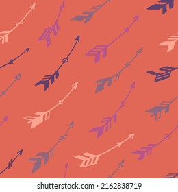 Decorative boho arrows vector seamless pattern. Ethnic scandinavian design. Tribal indian motive. Valentine arrows illustration. Kids clothes fabric print patter. Hunting objects.