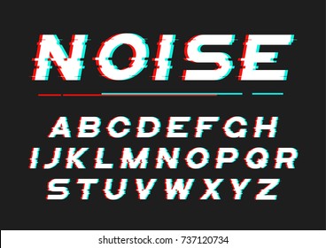 Decorative Bold Font With Digital Noise, Distortion, Glitch Effect. Vector Alphabet Letters, Typeface.