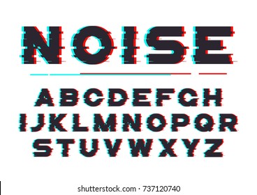 Decoratief vet lettertype met digitale ruis, vervorming, glitch effect. Vector alfabet letters, lettertype.