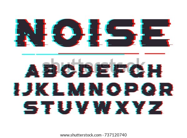 デジタルノイズ 歪み エラー効果を持つ装飾的な太字フォント ベクターアルファベットの文字 書体 のベクター画像素材 ロイヤリティフリー