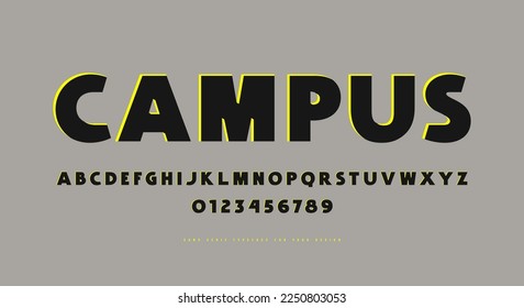 Decorative bold sans serif font in classic style. Letters and numbers for headline and emblem design