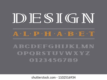 Decorative bold serif font. Uppercase letters and numbers. Eps8. RGB. Global colors