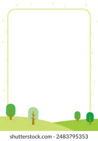 Decorative border background illustration of trees on the hill