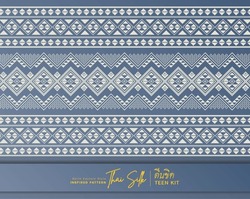 Decorative Border Background. Inspired By "Teen Kid", A North Eastern Thai Style (Isaan) Silk Pattern. Colored In Classic Blue Grey And Silver.