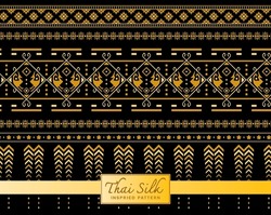 Decorative Border Background. Inspired By "Hong Nai Kome" (Swan In The Lantern), A Northern Thai Style Silk Pattern. Colored In Black And Gold.