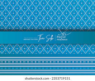 Decorative border background. Inspired by "Pan Maai", a North Eastern Thai style (Isaan) silk pattern. Colored in Blue and Salmon Pink.