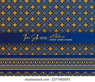 Decorative border background. Inspired by "Lookkaew", a Thai style silk pattern. Colored in Navy Blue and Gold.