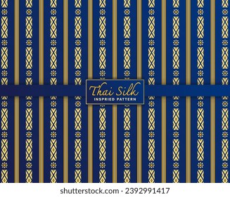 Decorative border background. Inspired by "Dok Kaew Ka Pia", a North Eastern Thai style (Isaan) silk pattern. Color in Navy Blue and Gold