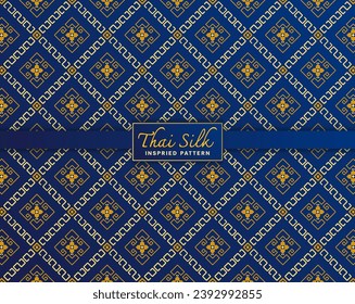 Decorative border background. Inspired by "Dok Ma Gluer", a North Eastern Thai style (Isaan) silk pattern. Colored in Navy Blue and Gold.