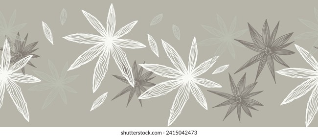 A decorative border of branches is highlighted on a white background. A pattern of leaves. Vector illustration. For nature, eco and design. Hand-drawn plants, a frame for a postcard.