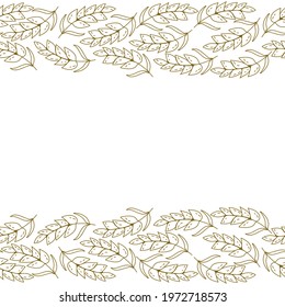 Decorative border of brown outline spikelets, frame in the form of two horizontal stripes of grain vector illustration