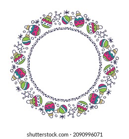 Borde decorativo con bolas de Navidad aisladas en fondo blanco. Ilustración vectorial de vacaciones.