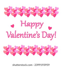 Decorative border of colorful hearts, vector template, design element, Valentine's Day card, banner, invitation.