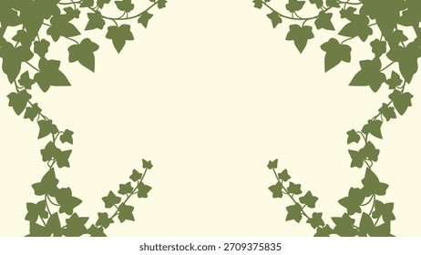 Un borde decorativo compuesto de vides de hiedra verde oscura y hojas enmarca un espacio vacío de color crema claro, lo que sugiere un tema natural u orgánico.