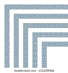Decorative Border corner frame in Greek style for photo or text. Abstract geometric ornament, isolated on white background. Vintage framework border. Vector illustration. EPS 10.