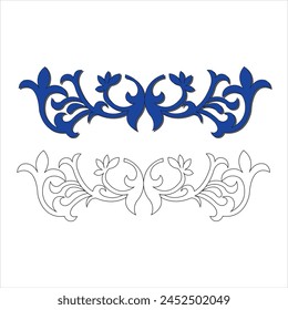 decorative border design in blue and black color with Indian motif on white color background.