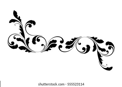 The decorative border. Design element for decoration of leaves, flowers and swirls.