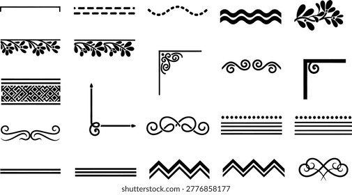 Decorative border design icons set with black and white ornamental elements