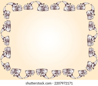 Decorative border of drawn cartoon cute teddy bears with gift boxes