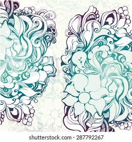 Decorative border element. Abstract invitation. Template color card. Abstract flowers background, clouds. The tag or label. T-shirt or bag. 