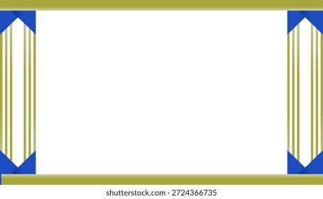 Uma borda decorativa com cantos listrados com acentos azuis em um plano de fundo branco