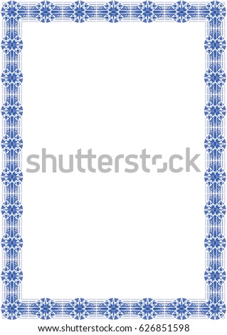 Decorative border frame. Abstract blue ornament. Vector border frame.