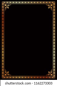 Decorative border frame background certificate book cover template gold on black in classic A4 proportion vector