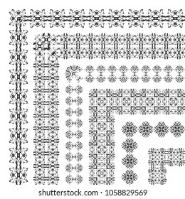 Decorative border frame elements with corners. Vector abstract creative geometric ornamental seamless patterns.